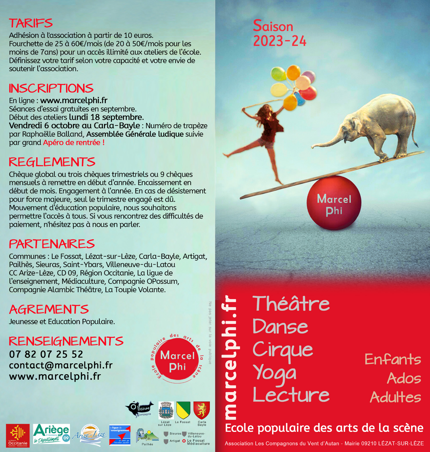 Affiche école de théâtre Marcel philibert saison 2023-2024 - Théâtre, Lecture, Danse, Yoga