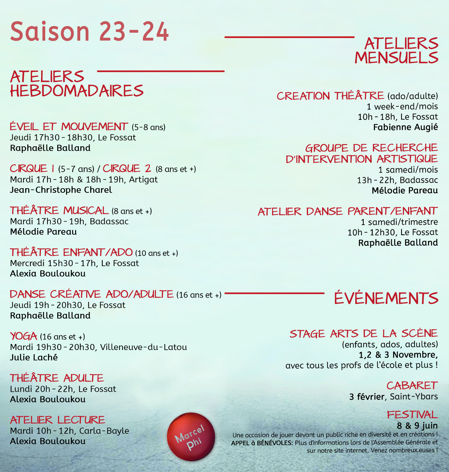 Ateliers école de théâtre Marcel philibert saison 2023-2024 - Ariège