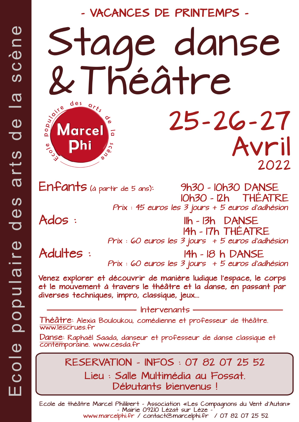 Stage danse et théâtre - printemps 2022 - Ecole populaire des arts de la scène Marcel Philibert